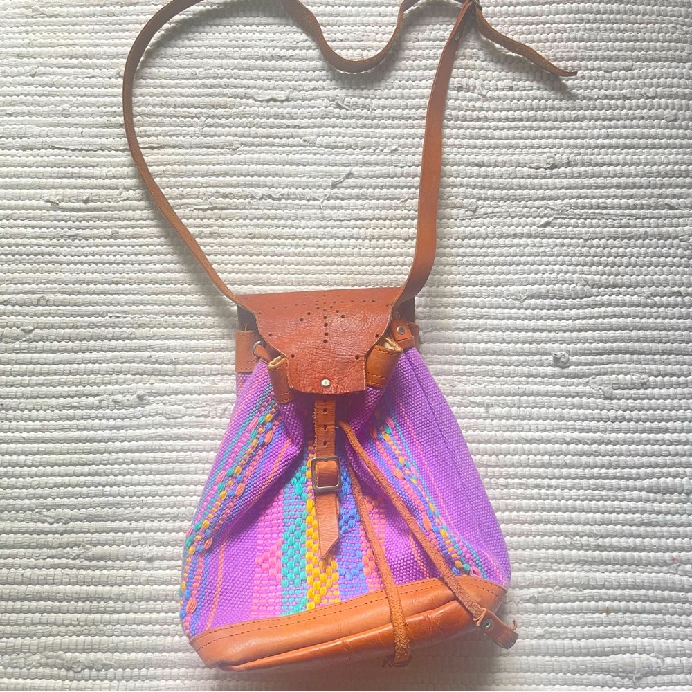 Boho Artisan Woven Bucket Bag Leather Crossbody Festival Bag